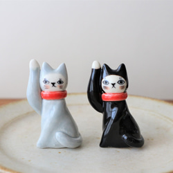 フランスの招き猫 グレー / 黒色 〈 リニューアル 〉 その他置物 福雪