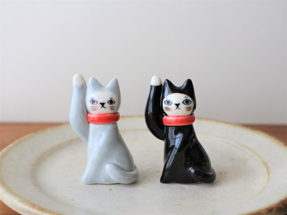 フランスの招き猫 グレー / 黒色 〈 リニューアル 〉 その他置物 福雪