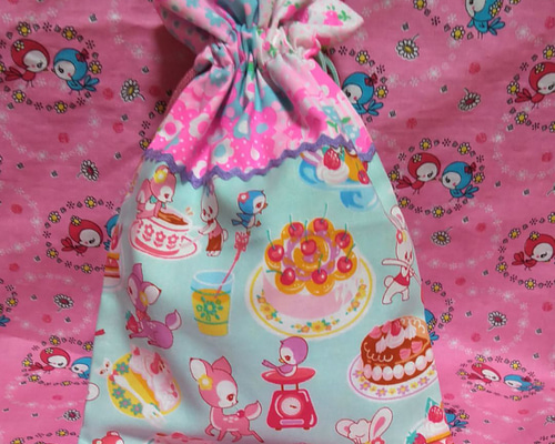 1K-5昭和レトロ♥はいから横丁♥屋台柄巾着袋はいから横町