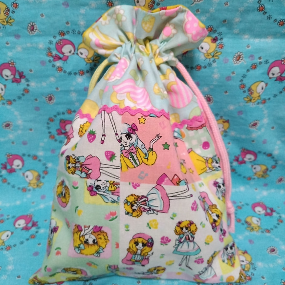 3K-12 おとめちっくレトロガール♥巾着袋 コップ袋 給食袋 マスク  