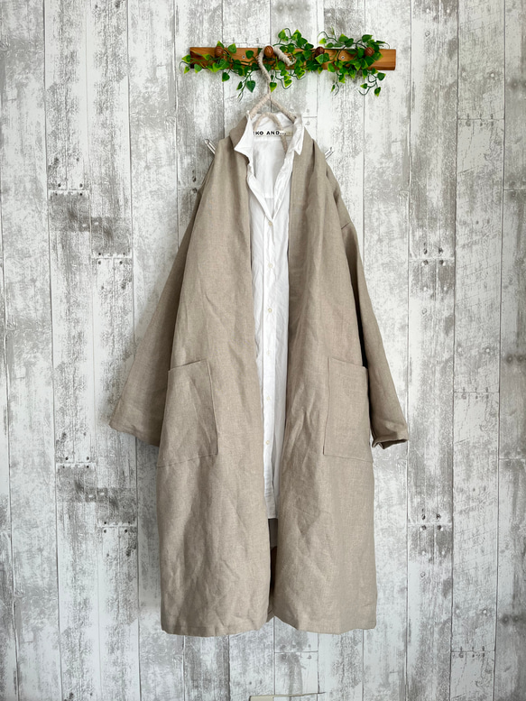 JULIUS 麻素材コート 麻リネン100%シンプルロングローブジャケット コート スプリング
