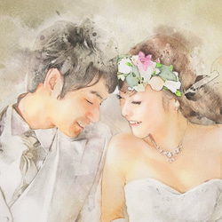 写真から精密模写し、リアル水彩画風の似顔絵を作ります！冠婚