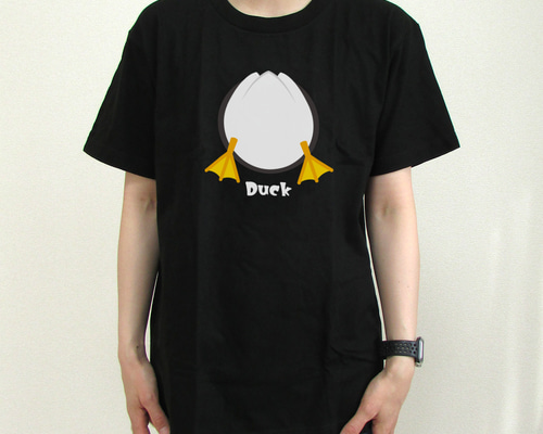 アヒル お尻 英語｜カラープリントTシャツ【ブラック／送料無料／受注
