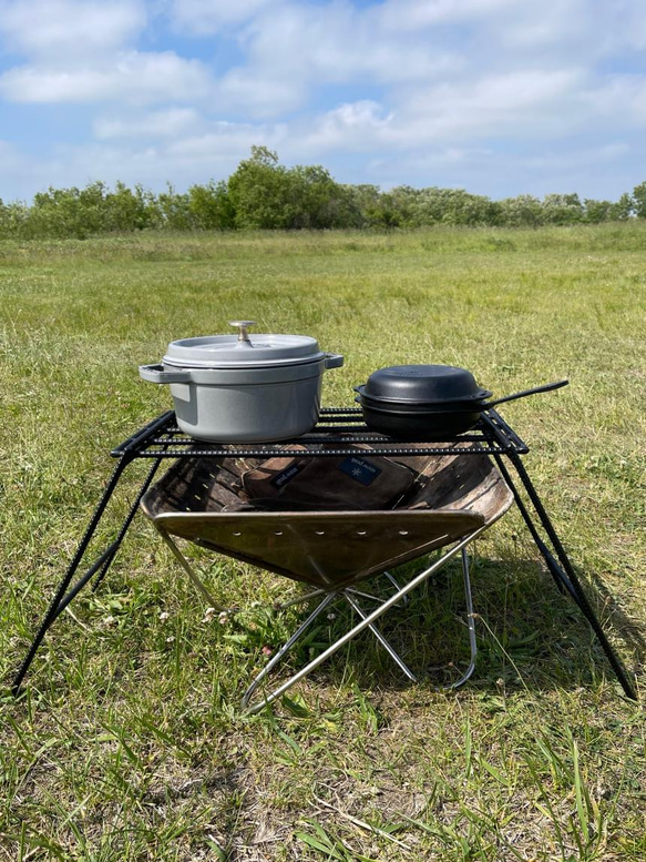 スノーピーク 焚き火台L用　アイアンレッグ　ロストル&スタンド　WIDEタイプ　ソロキャン調理台　アイアンラック 3枚目の画像