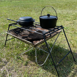 スノーピーク 焚き火台L用　アイアンレッグ　ロストル&スタンド　WIDEタイプ　ソロキャン調理台　アイアンラック 2枚目の画像