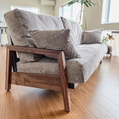 送料無料／選べる樹種・生地[EMP Sofa 3S(Wood)]3人掛けソファ 