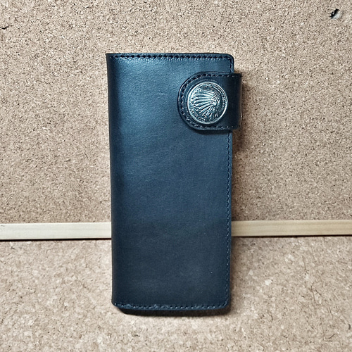 【ハンドメイド】ヌメ革　ロングウォレット　blue ☆ハンドメイド☆ ロングウォレット（ブルー）