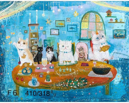 油絵 　専用　バスクシャツを着て自画像を描く猫 油絵 専用バスクシャツを着て自画像を描く猫