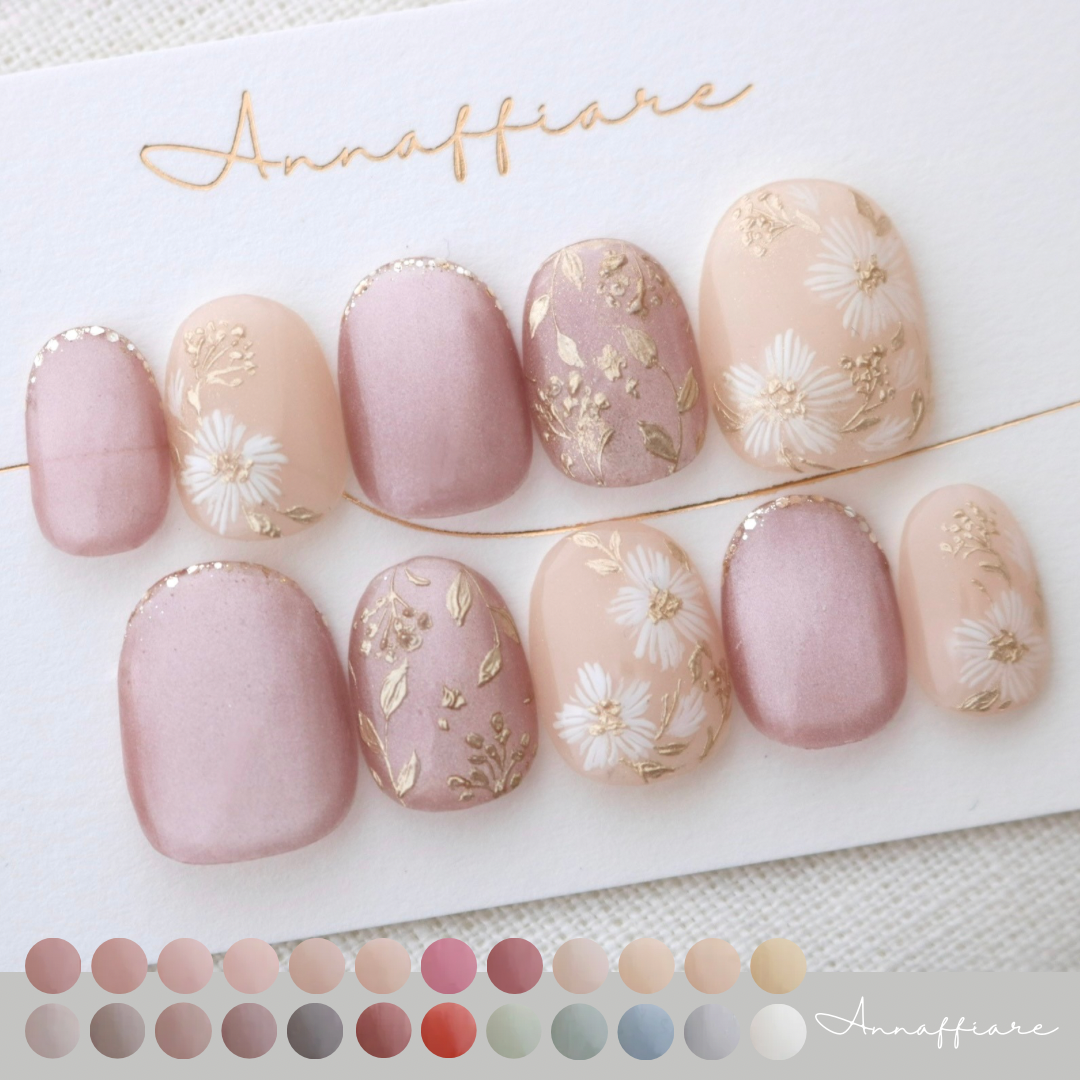 色が選べる♡ボタニカル刺繍ネイルチップ  /Annaffiare  マグネット　ミラー　花柄　結婚式