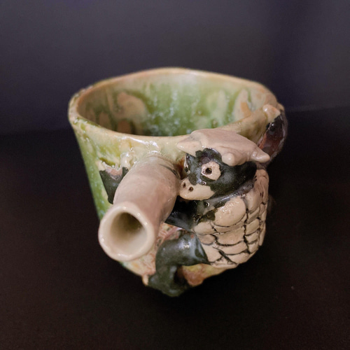 風変わりな“禅カッパ夫婦” 陶器オブジェ ＋ 酒器セット 風変わりな“禅