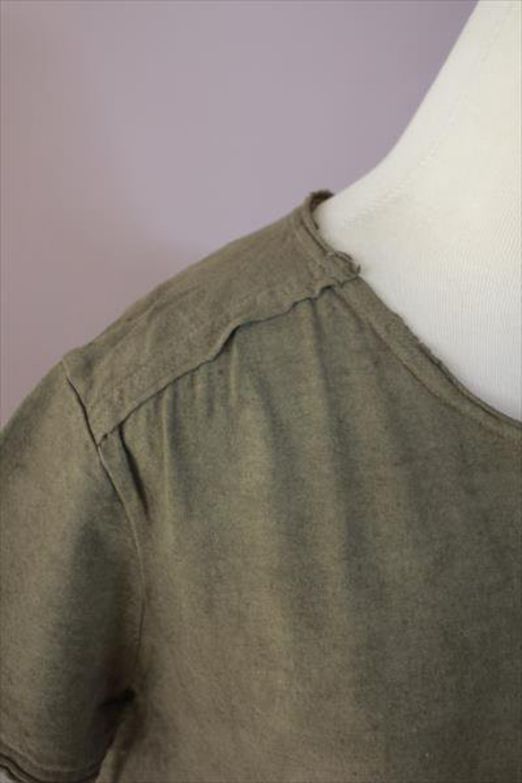 【SALE】asana ユニセックス草木染めTシャツ170●カーキ 2枚目の画像