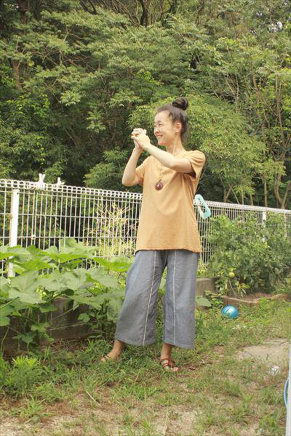 【SALE】asana ユニセックス草木染めTシャツ170●カーキ 7枚目の画像