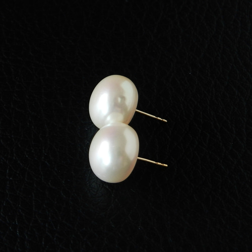 ボタン12mm/ホワイト〗淡水パールスタッドピアス/イヤリング 14kgf