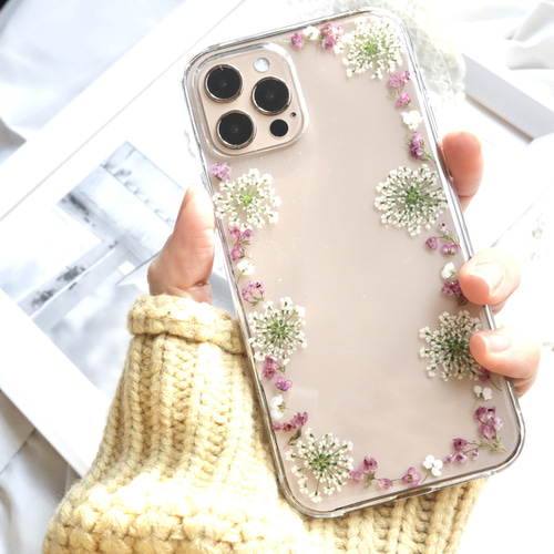 Marieページ⭐︎押し花ケース ガーリー フレーム 押し花スマホケース iPhoneケース Android Galaxy
