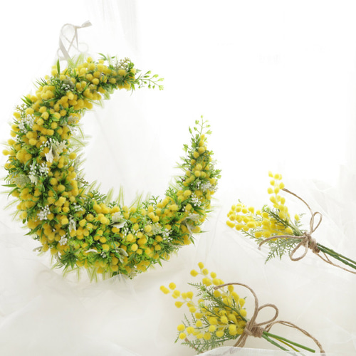 大きな幸せのお月様＊大＊ミモザ三日月リース＊ミモザムーンリース
