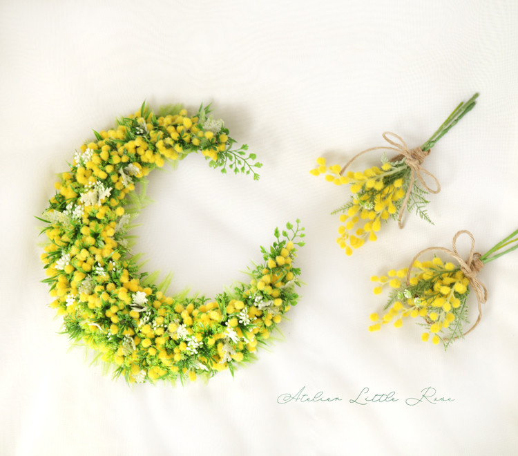 ＊大きな幸せのお月様＊大＊ミモザ三日月リース＊ミモザムーンリース＊ミモザハンドメイド*結婚祝＊新築祝い＊