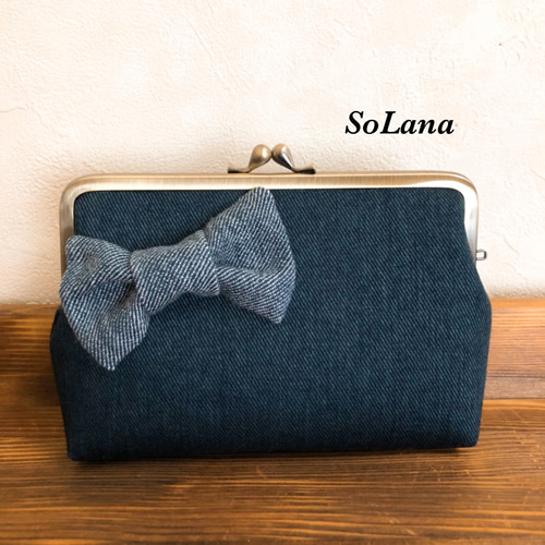 がま口通帳ケース◇デニム×リボン◇がま口ポーチ がま口 SoLana 通販 