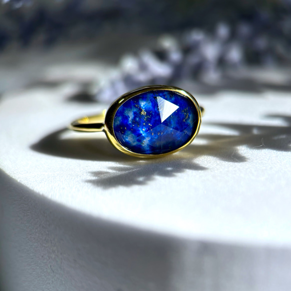 【受注製作】クリスタルクォーツ × ラピスラズリ 真鍮リング（silver950変更可） 2枚目の画像