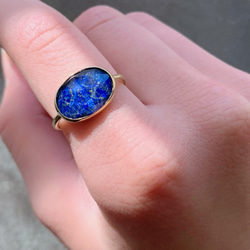 【受注製作】クリスタルクォーツ × ラピスラズリ 真鍮リング（silver950変更可） 8枚目の画像