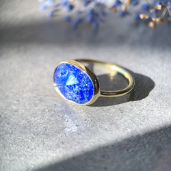 【受注製作】クリスタルクォーツ × ラピスラズリ 真鍮リング（silver950変更可） 5枚目の画像