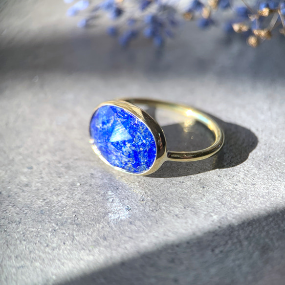 【受注製作】クリスタルクォーツ × ラピスラズリ 真鍮リング（silver950変更可） 5枚目の画像