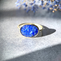 【受注製作】クリスタルクォーツ × ラピスラズリ 真鍮リング（silver950変更可） 4枚目の画像
