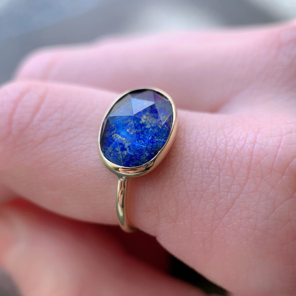 【受注製作】クリスタルクォーツ × ラピスラズリ 真鍮リング（silver950変更可） 10枚目の画像