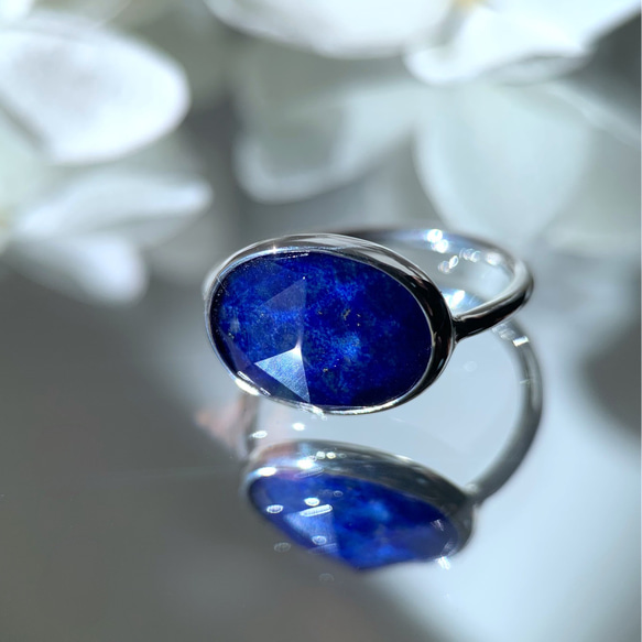 【受注製作】クリスタルクォーツ × ラピスラズリ 真鍮リング（silver950変更可） 11枚目の画像