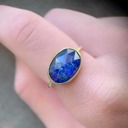 【受注製作】クリスタルクォーツ × ラピスラズリ 真鍮リング（silver950変更可） 9枚目の画像