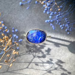 【受注製作】クリスタルクォーツ × ラピスラズリ 真鍮リング（silver950変更可） 3枚目の画像