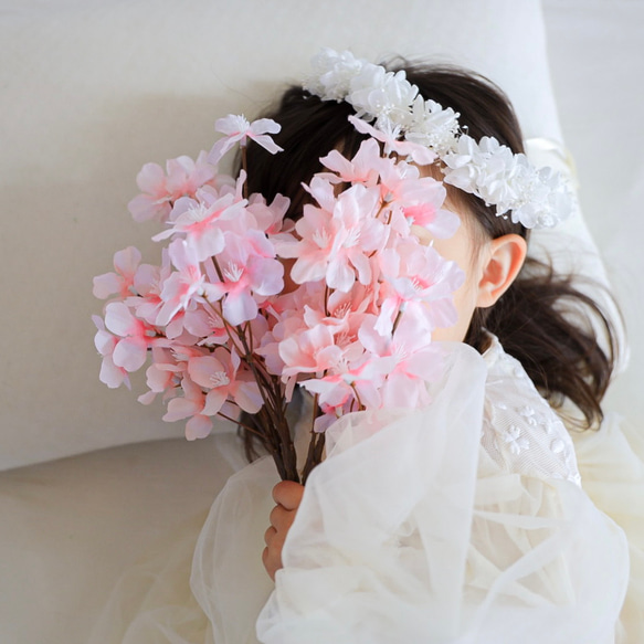 【送料無料】ベビー　キッズ　花冠　~純白~  花かんむり　はなかんむり　結婚式　子供用　誕生日　バースデー　リングガール 6枚目の画像