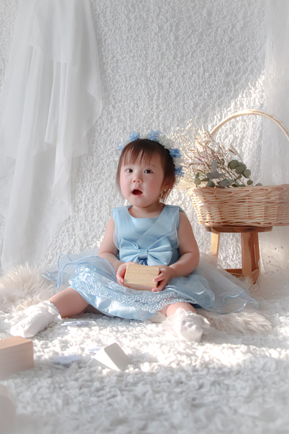 【送料無料】ベビー　キッズ　花冠　~blue silver~  花かんむり　はなかんむり　結婚式　子供用　誕生日 5枚目の画像