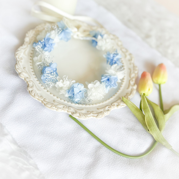 【送料無料】ベビー　キッズ　花冠　~blue silver~  花かんむり　はなかんむり　結婚式　子供用　誕生日 9枚目の画像