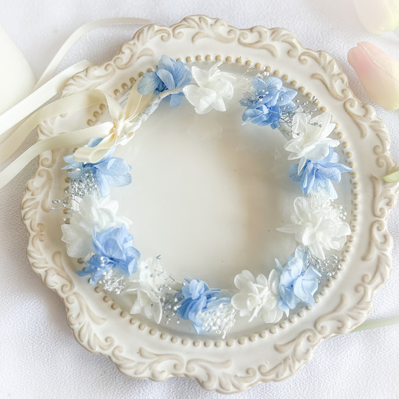 【送料無料】ベビー　キッズ　花冠　~blue silver~  花かんむり　はなかんむり　結婚式　子供用　誕生日 6枚目の画像