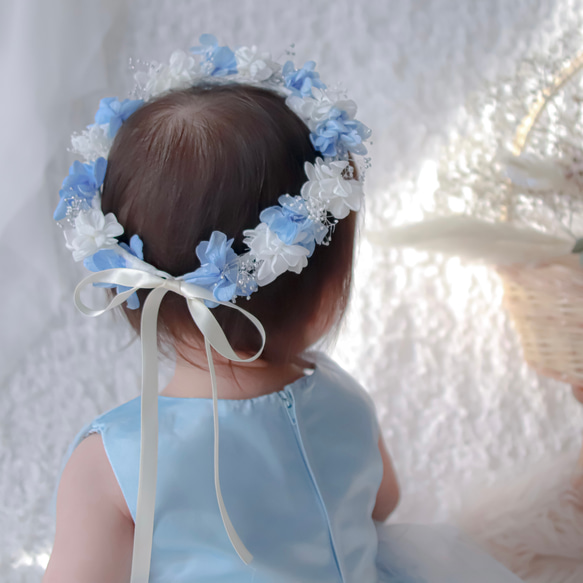 【送料無料】ベビー　キッズ　花冠　~blue silver~  花かんむり　はなかんむり　結婚式　子供用　誕生日 4枚目の画像