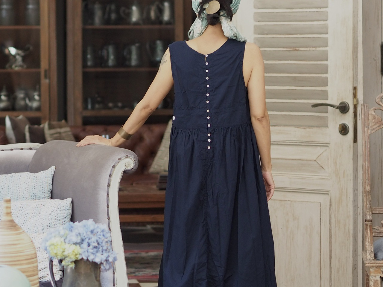 《3サイズ》両面着れるウエスト切り替えワンピース/ブラック