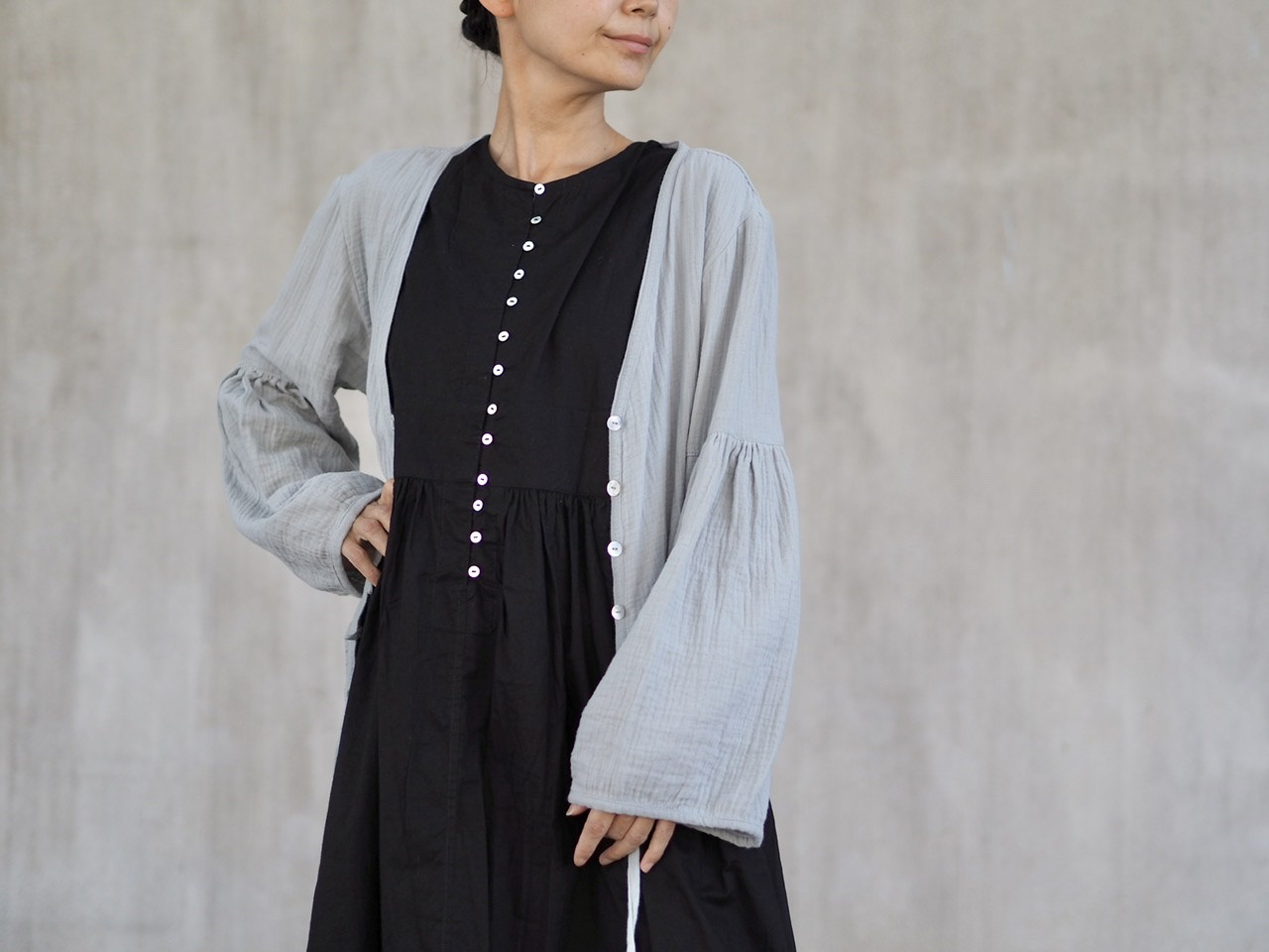 《3サイズ》両面着れるウエスト切り替えワンピース/ブラック