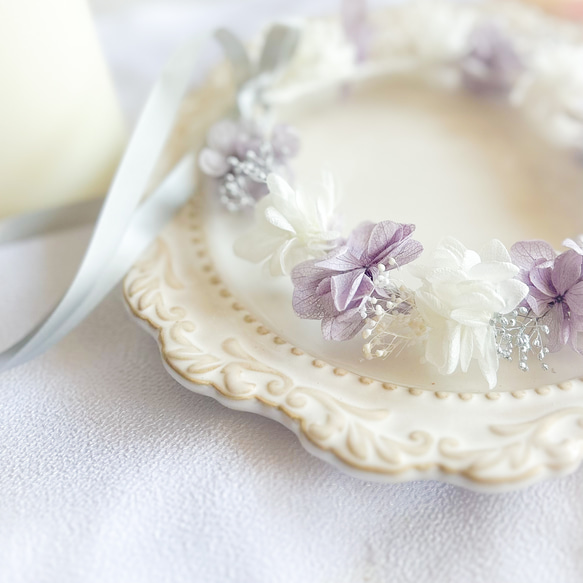 【送料無料】ベビー　キッズ　花冠　~lavendersilver~  花かんむり　はなかんむり　結婚式　子供用　誕生日 8枚目の画像