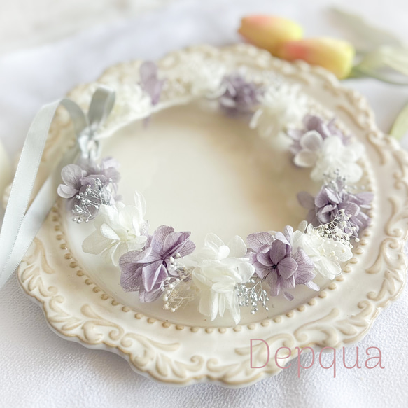 【送料無料】ベビー　キッズ　花冠　~lavendersilver~  花かんむり　はなかんむり　結婚式　子供用　誕生日 1枚目の画像