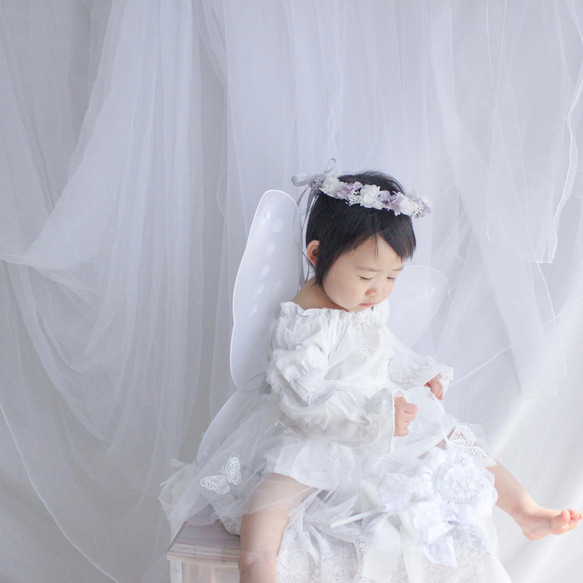 【送料無料】ベビー　キッズ　花冠　~lavendersilver~  花かんむり　はなかんむり　結婚式　子供用　誕生日 5枚目の画像