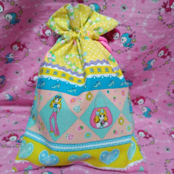 3B-2おとめちっくレトロガール　お弁当袋　給食袋　巾着袋　きんちゃく袋 3B-2おとめちっくレトロガール お弁当袋 給食袋 巾着袋 きんちゃく袋