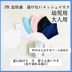 【2枚入り】一度使ったら手放せない　透けない　✨幼児〜大人✨　息しやすい　日本製　メッシュマスク　子供　オールシーズン 1枚目の画像