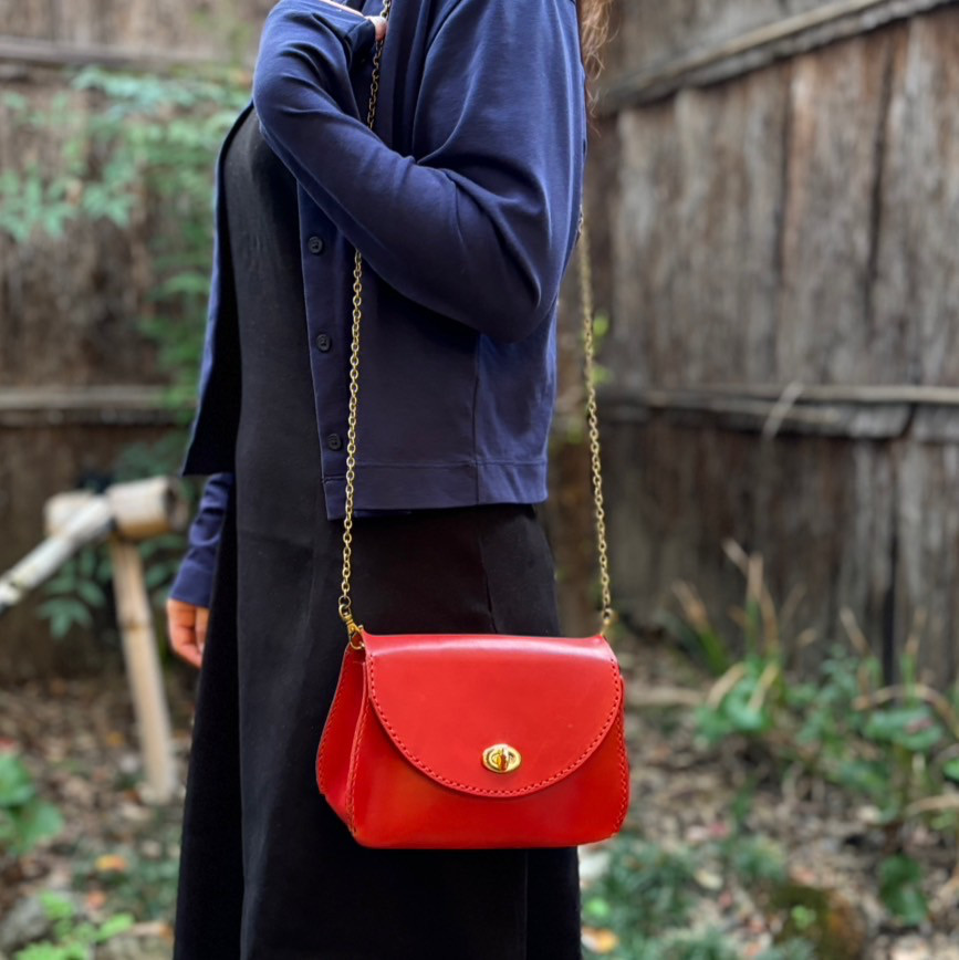 ふっくらポシェット　朱赤