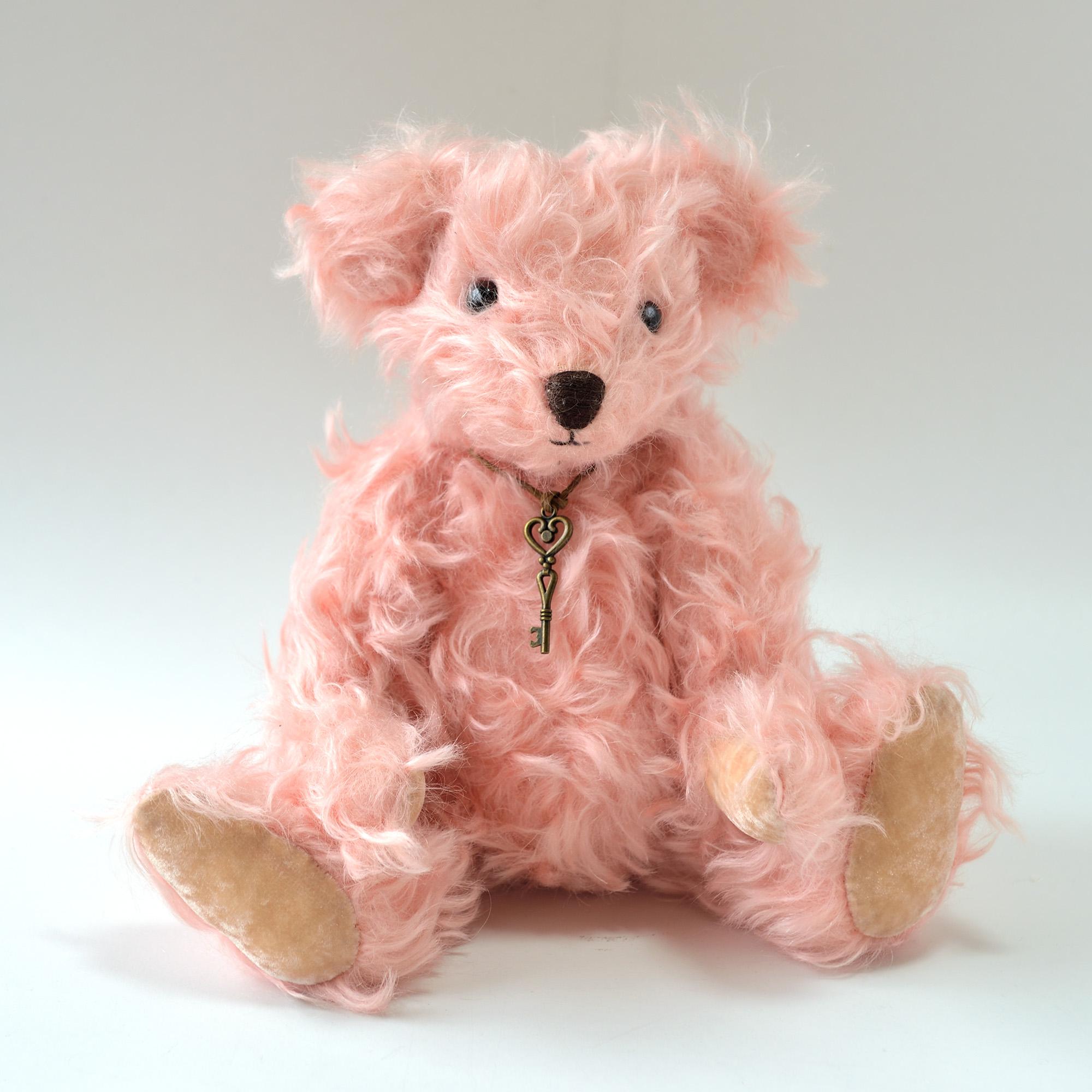甘い ピンクモヘアが優しい 癒しの本格クラシカル テディベア クリスマスギフト