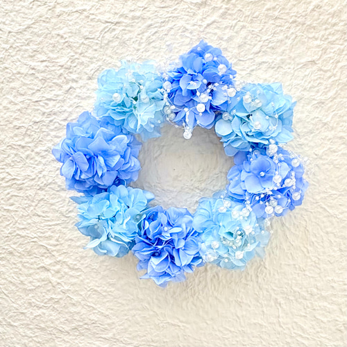 クールな紫陽花の夏リース サマーリース 青 ブルー アジサイ 『夏の