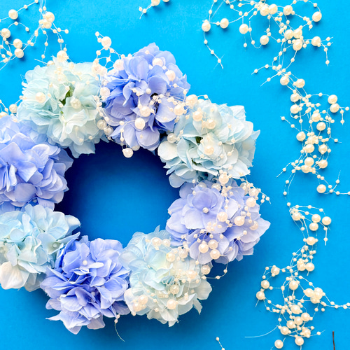 クールな紫陽花の夏リース サマーリース 青 ブルー アジサイ 『夏の