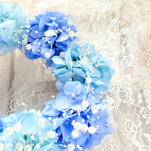 クールな紫陽花の夏リース サマーリース 青 ブルー アジサイ 『夏の
