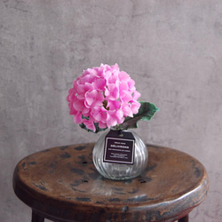 紫陽花をぽってりガラスボトルに飾って・・・ピンク　高さ約16センチ　A651 4枚目の画像