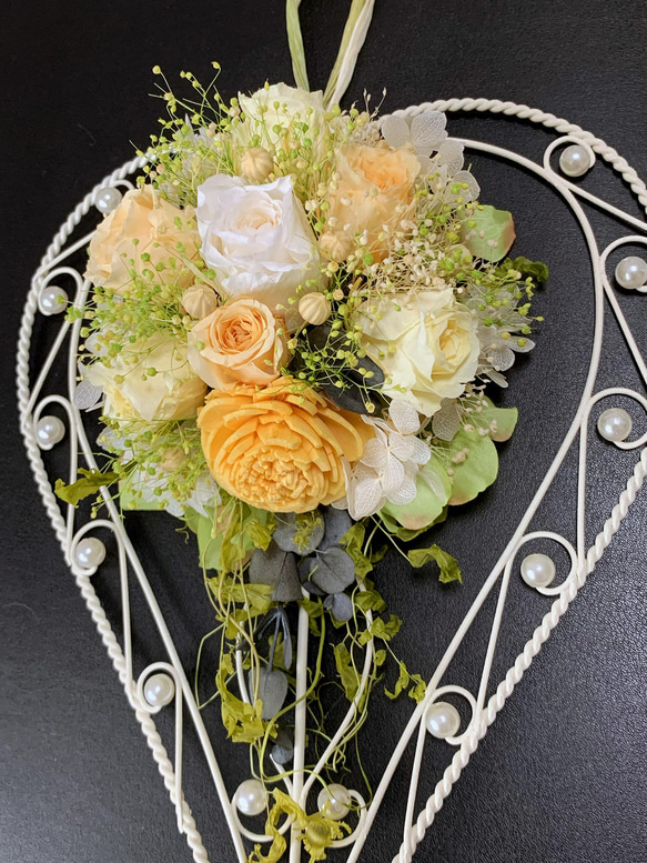 ハート型リース ローズアレンジ 【プリザーブドフラワー】【オーダー品】 3枚目の画像