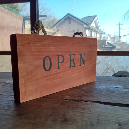 クラシック木製看板 OPEN CLOSED 吊り下げ ローシェンナオレンジ